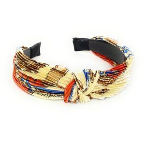 Orange Pleated Fabric Fashion Headband w/ Top Knot